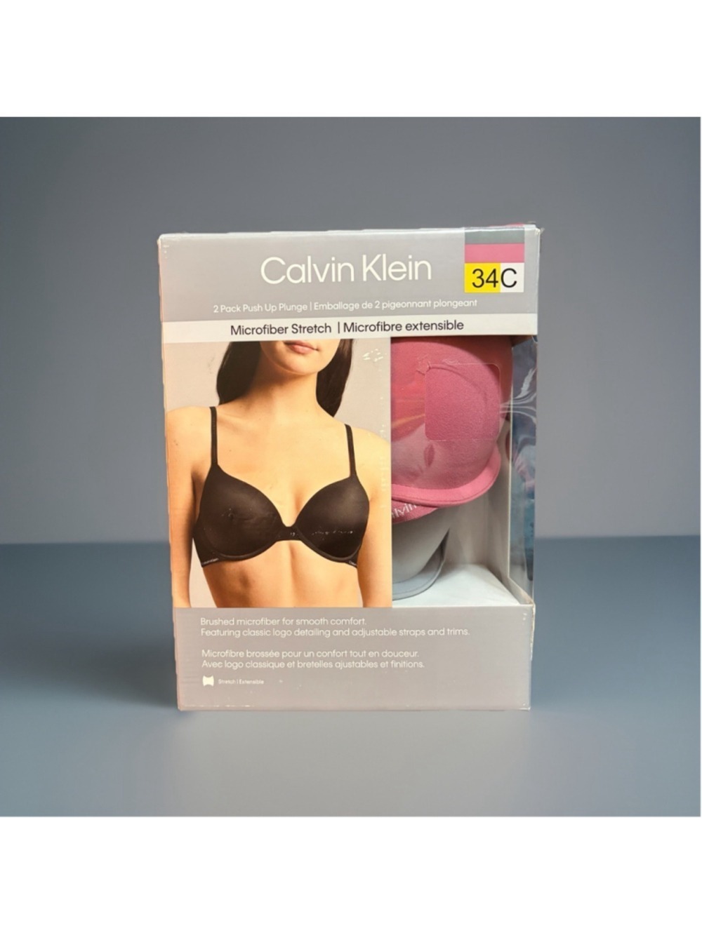Calvin Klein 34C Plunge Push-Up Bras 2-Pack - Grey & Pink